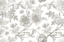 Seamless Pattern With Rose Flowers.