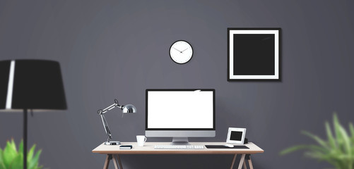 Wall Mural - desktop computer screen isolated. modern creative workspace background.. mockup scene creator
