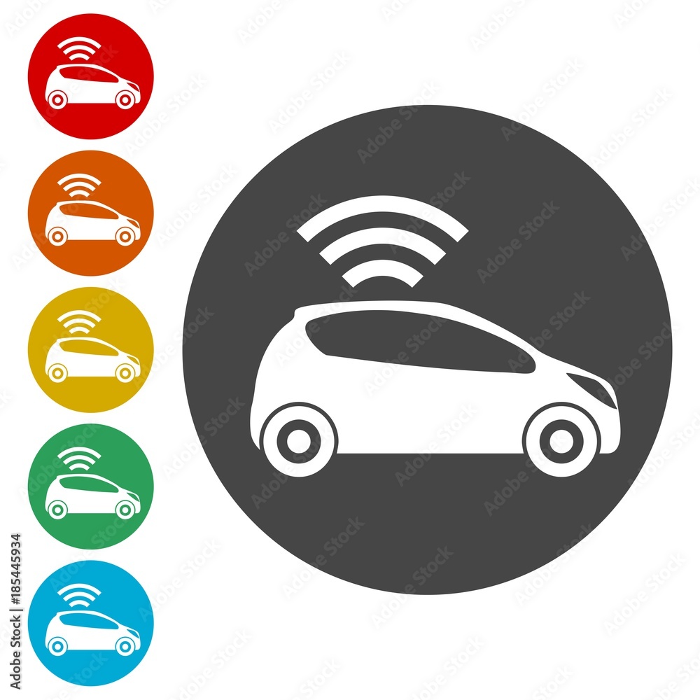 The Connected Car. Smart car icon with wireless connectivity symbol ...