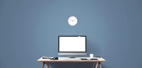 Wall Mural - desktop computer screen isolated. modern creative workspace background.. mockup scene creator