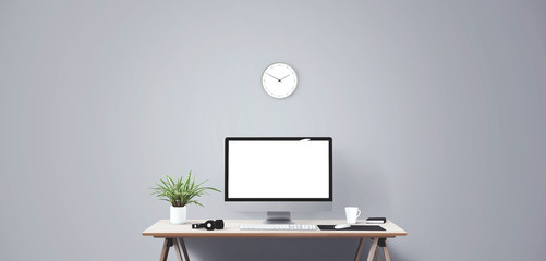 Wall Mural - desktop computer screen isolated. modern creative workspace background.. mockup scene creator
