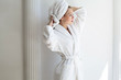  Beautiful young healthy woman relaxing in a robe, picture of beautiful woman beautiful woman in spa salon