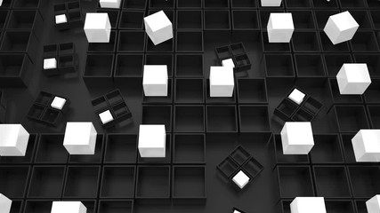 Poster - 3d rendered loopable abstract background with rotation elements. Square and cube forms structure.