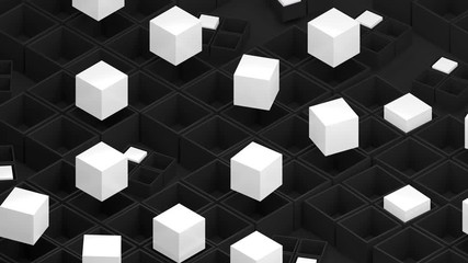 Poster - 3d rendered loopable abstract background with rotation elements. Square and cube forms structure.