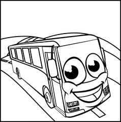 Coach Bus Cartoon Character Mascot Scene