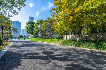 modern buildings and empty pavement in china.