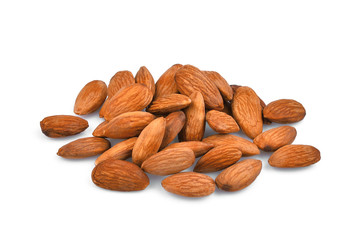 pile of almonds seeds isolated on white background