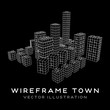 © newb1 - Mesh low poly wireframe cubes array like skyscraper city. Connected lines town. Connection Box Structure. Digital Data Visualization Concept. Vector Illustration.