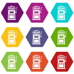Poster - Gamble machine icon set color hexahedron