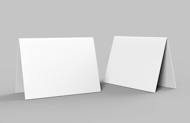 Table tent card. Blank white 3d render illustration.