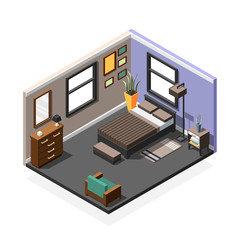 Canvas Print - Bedroom Isometric Interior Composition