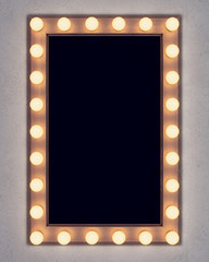 Wall Mural - Wooden retro make-up mirror on concrete wall. 3D rendering