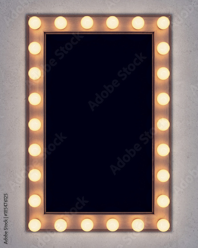 Fotomural Wooden retro make-up mirror on concrete wall. 3D rendering