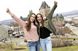 © Louis-Paul Photo - Quebec City scape with Chateau Frontenac and young friend teens enjoying the view.