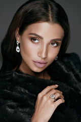 Beauty Makeup. Gorgeous Woman Face With Jewelry