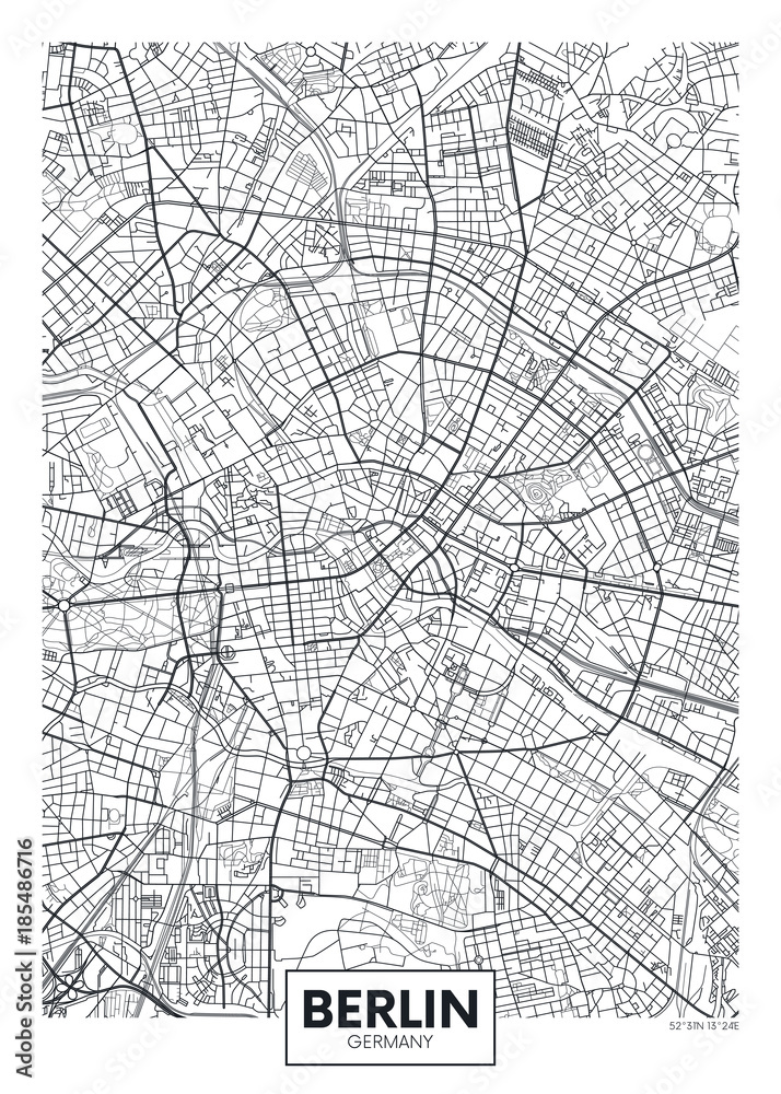 Detailed vector poster city map Berlin - obrazy, fototapety, plakaty 
