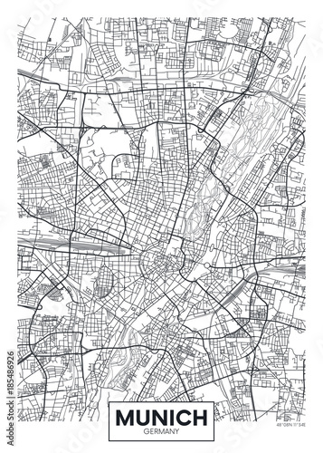Fotografía Detailed vector poster city map Munich