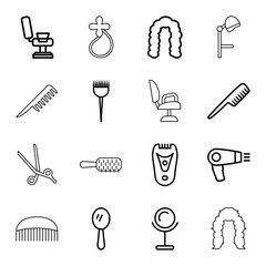 Poster - Barber icons. set of 16 editable outline barber icons