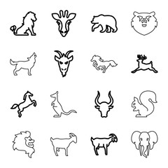 Sticker - Mammal icons. set of 16 editable outline mammal icons