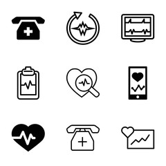 Poster - Cardiogram icons. set of 9 editable filled and outline cardiogram icons
