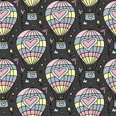 Wall Mural - Vector seamless pattern with flying balloon and hearts. 