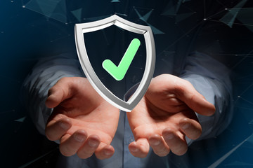 Poster - Shield symbol displayed on a futuristic interface - 3d rendering