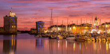 La Rochelle - Harbor By Night With Beautiful Sunset