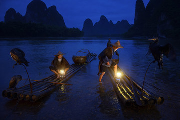 Wall Mural - Fisherman and cormorant , Guangxi province, China