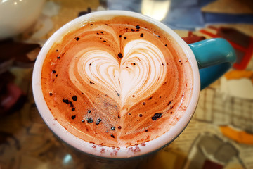 Cup coffee foam heart shape