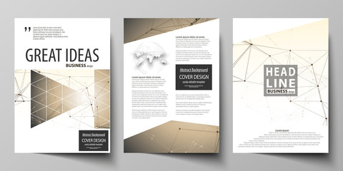 Wall Mural - Business templates for brochure, flyer, booklet, report. Cover design template, vector layout in A4 size. Technology, science, medical concept. Golden dots and lines, digital style. Lines plexus.