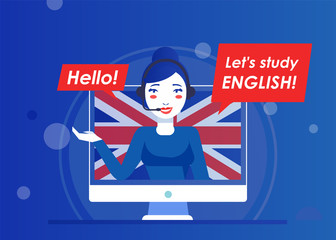 The operator or the teacher of a site on studying English online. School and education on video communication from a computer at home