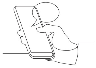 Poster - continuous line drawing of hand using social media mobile app on smart phone
