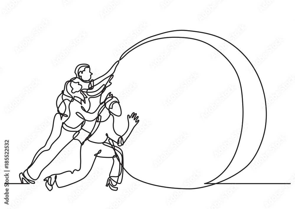 continuous line drawing of business situation - team efforts - obrazy, fototapety, plakaty 