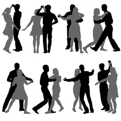 Wall Mural - Black set silhouettes Dancing on white background