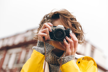 Wall Mural - Gorgeous young lady photographer