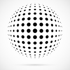 Wall Mural - white 3d vector halftone sphere.dotted spherical background.logo template with shadow.circle dots is