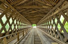 Interior Of Covered Bridge - A Wide Angle View Of Interior Of A Century Old Wood Covered Bridge In Stone Mountain State Park, Atlanta, Georgia, USA.