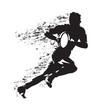 Rugby player running with ball, abstract grungy vector silhouette