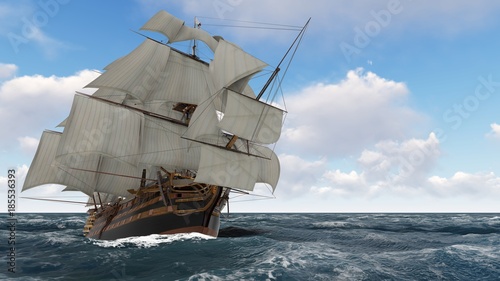 Sailboat at sea on a sunny day 3d illustration