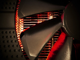 Poster - Hot radiator and fan cooling system, data processing abstract background