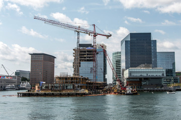 Wall Mural - waterfront view skyline Boston MA, USA new skyscraper construction near waterfront bay