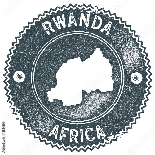 Obraz na płótnie Rwanda map vintage stamp. Retro style handmade label, badge or element for travel souvenirs. Dark blue rubber stamp with country map silhouette. Vector illustration.