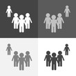 Vector set image of a crowd of people and one person standing aside. A person different from others in being outside the crowd. Persons symbol. Crowd signs on white-grey-black color.