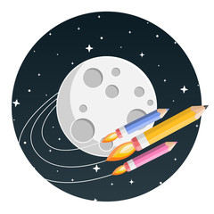 Wall Mural - Bleistift Buntstift Rakete Flat Design Icon