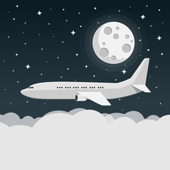 Wall Mural - Flugzeug über Wolken bei Nacht Flat Design Icon