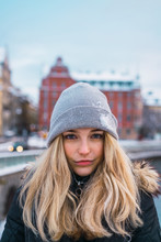 Sensual Young Woman In Winter Street