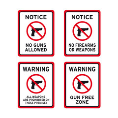 Wall Mural - No firearms weapons or guns sign set