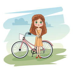 Wall Mural - Cute girl with bike cartoon icon vector illustration graphic design