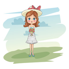 Wall Mural - Cute girl cartoon icon vector illustration graphic design