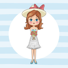 Wall Mural - Cute girl cartoon icon vector illustration graphic design